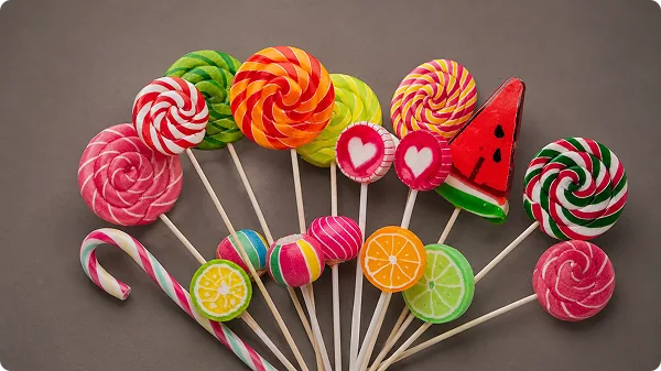 Fan of swirled fruit lollipops